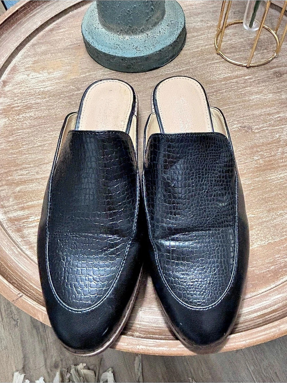 MICHAEL Kors Black Crocodile-Texture Mules
